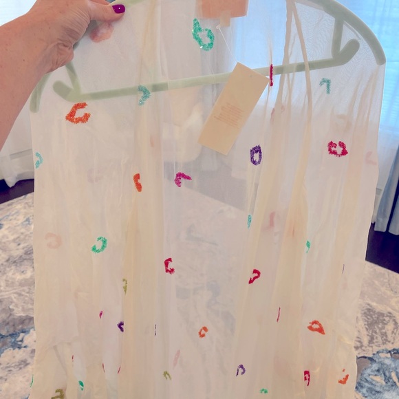 Rococo Sand Dara Cape white w/ bell sleeves sequence belt beach cover up - Picture 5 of 8